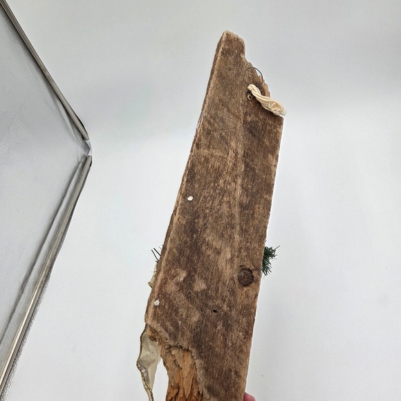 Paper Mache Santa on Wood Bark Rustic Cabin Decor Hand Painted Christmas Holiday - Picture 5 of 7